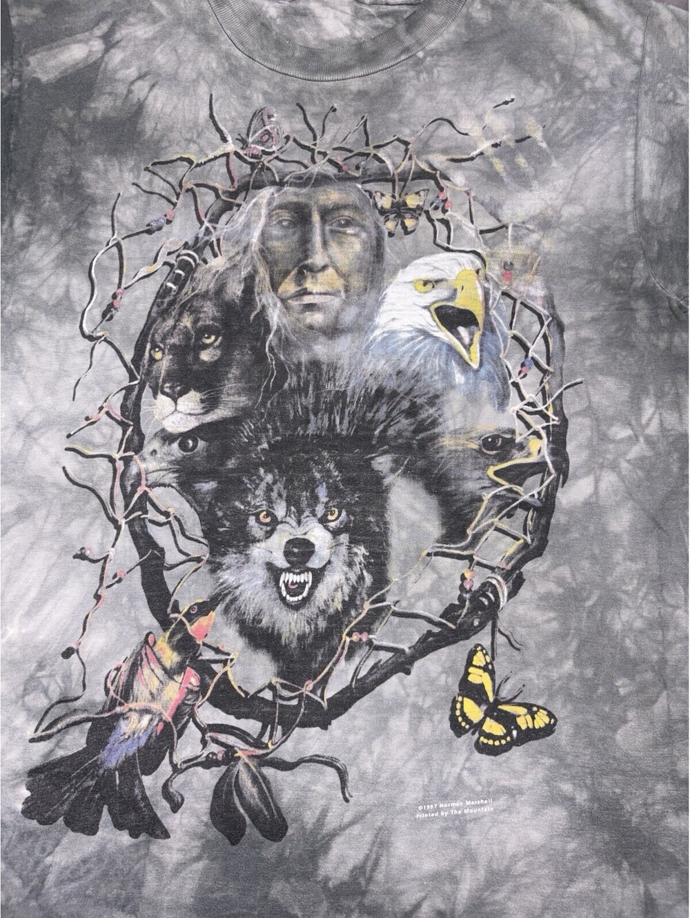 Vintage 1997 The Mountain Spirit Animals T-Shirt Norman Marshall Indian Gray Med